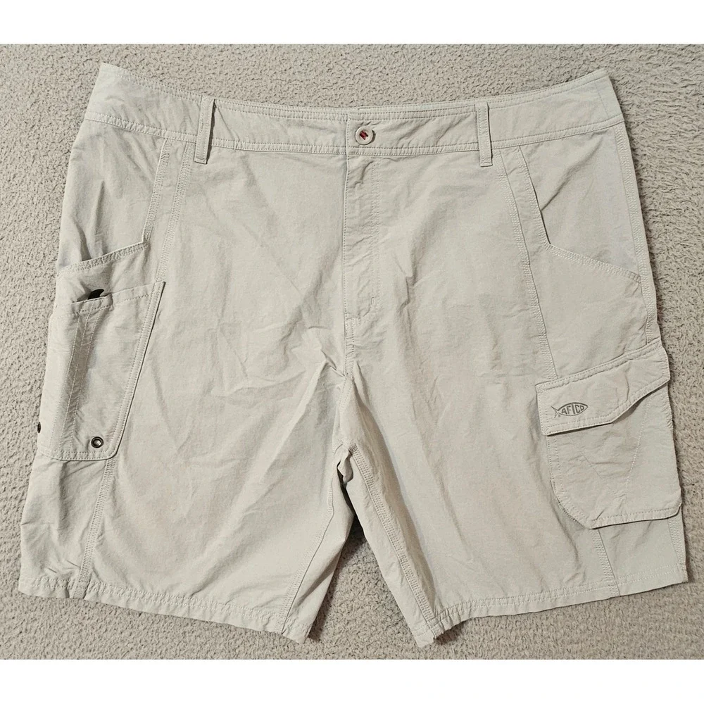 AFTCO Boardshorts Men's 42‎ x 10 Gray Fishing Pockets Stretch Outdoor Nylon Pool